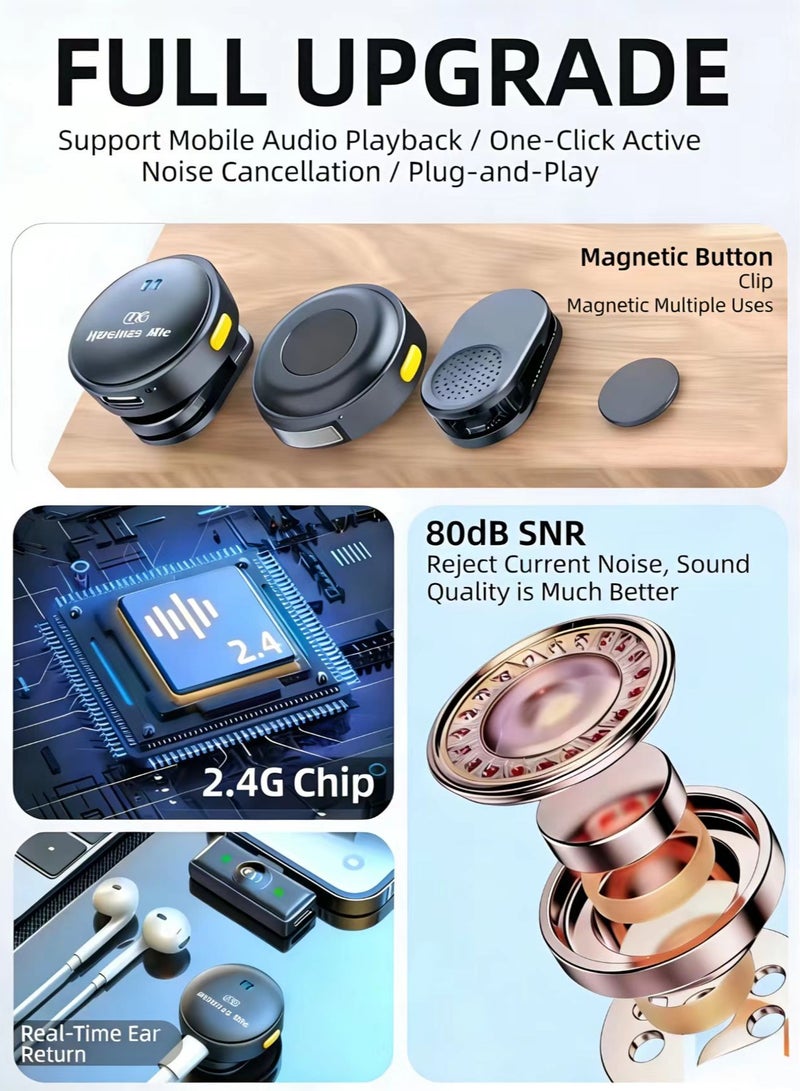 LORIVO Wireless Lavalier Microphone for iPhone/Android with USB C(2 TX+1RX+1 Apple adapter（inside the charging cable box）+Charging Case), Mini Microphone with Noise Cancellation, Long Battery for Social Singing Music Filming Live Video Media Content - Image 2